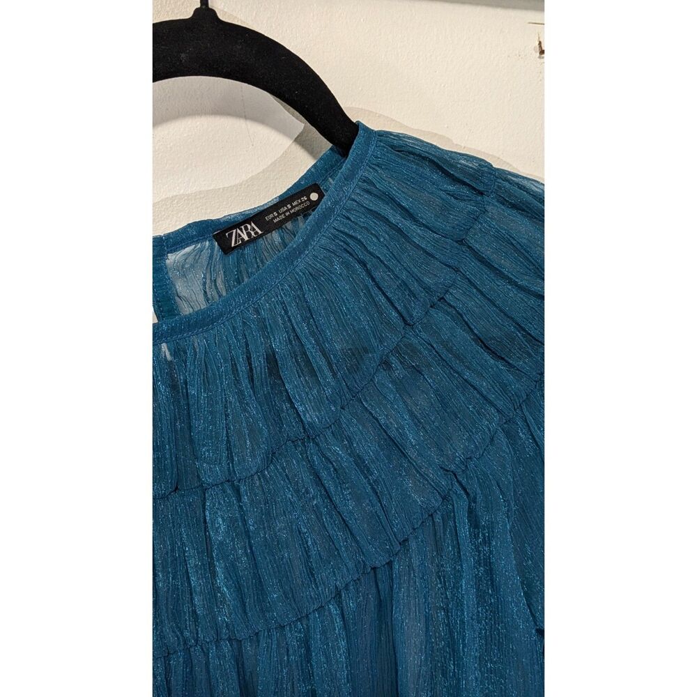 Zara Shimmery dark Turquoise sheer Blouse sz. S - Picture 5 of 7